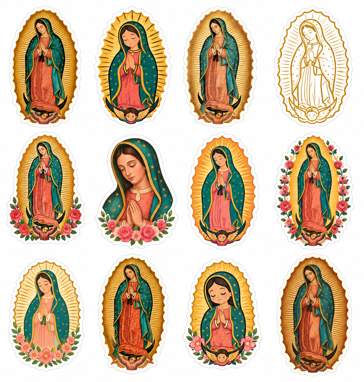 Set de 12 Stickers de la Virgen de Guadalupe