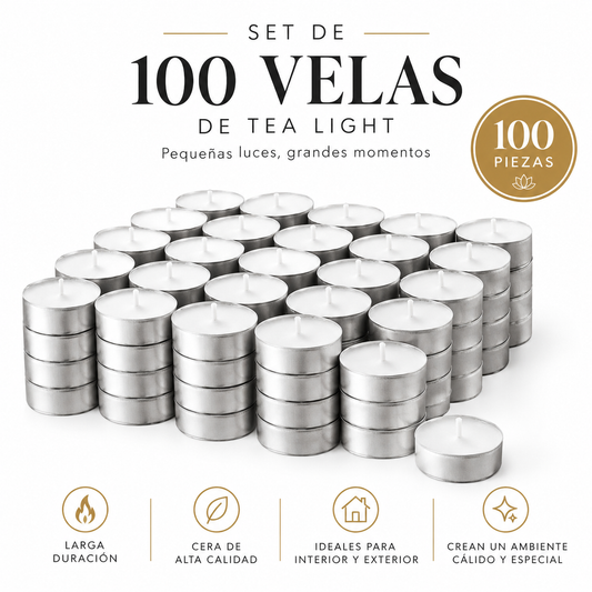 100 Velitas de Té sin Aroma | Duración 4 Horas | Alta Calidad