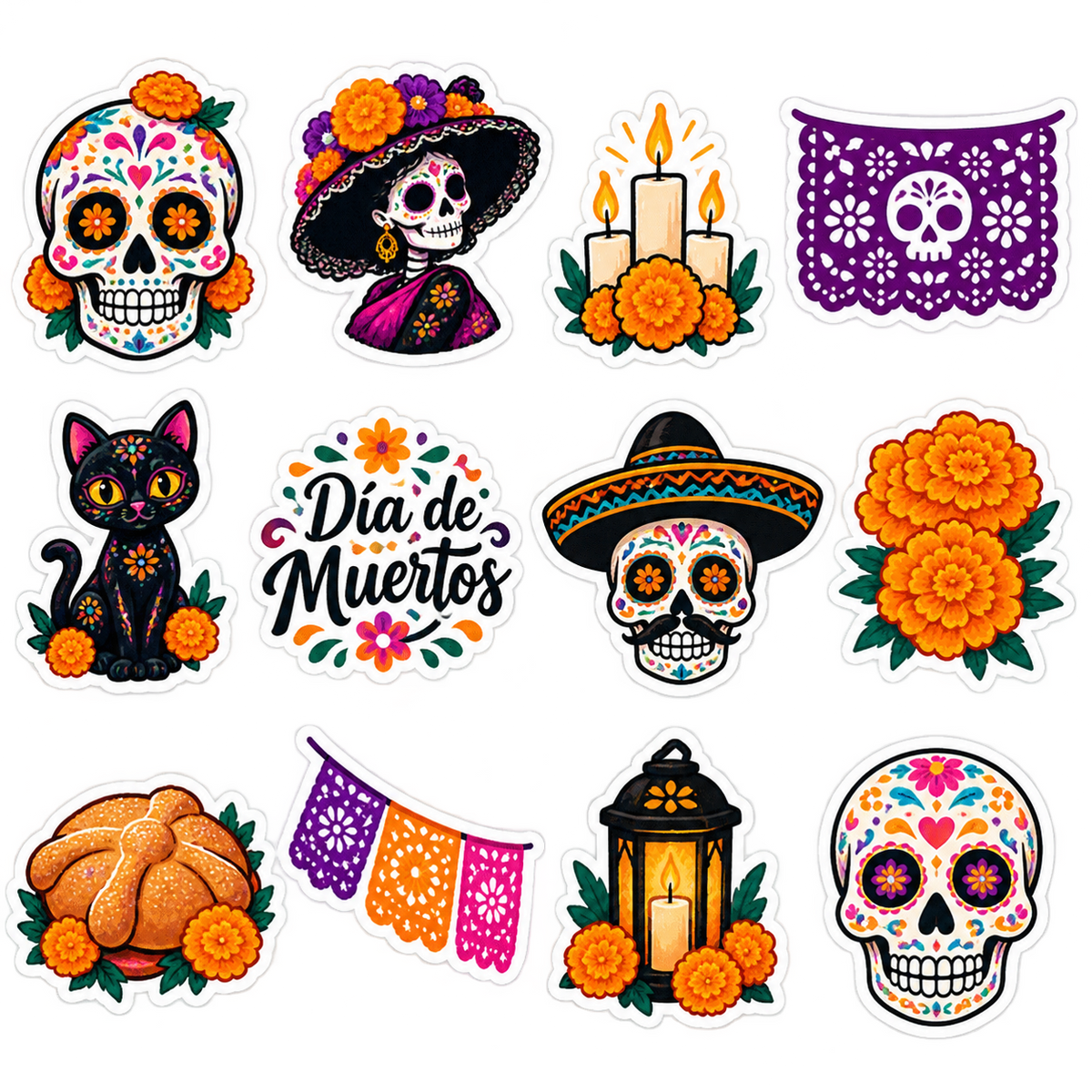 Stickers Día de Muertos | Set de 12 Diseños Mexicanos
