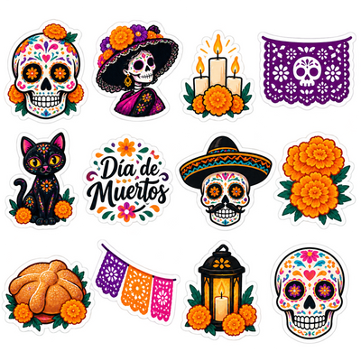 Stickers Día de Muertos | Set de 12 Diseños Mexicanos