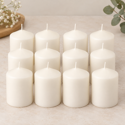 12 Velas Blancas | Cera Vegetal de 8 cm | Premium