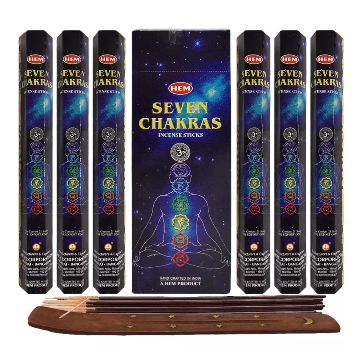 Incienso Hem 120 Varas + Portaincienso 7 Chakras