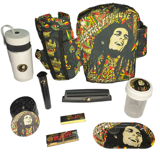 Kit 420 Bob Marley – Mochila + Bong + Grinder + Roladora + Accesorios Completos&nbsp;