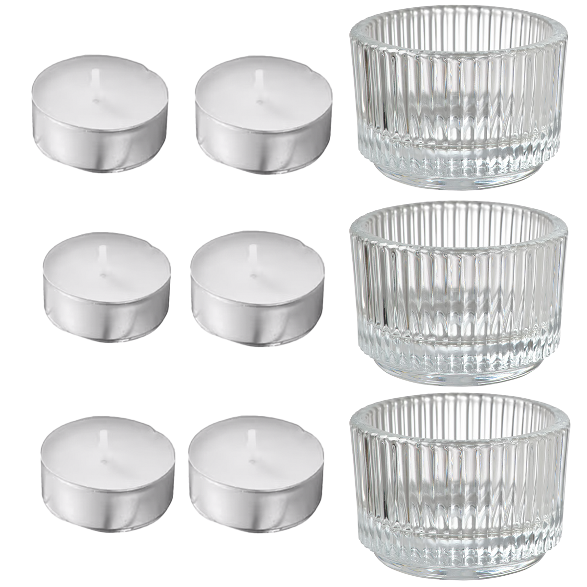 Kit 3 Portavelas de Vidrio + 6 Velas Light Tea