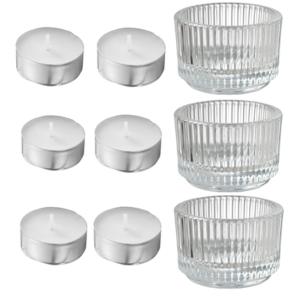 Kit 3 Portavelas de Vidrio + 6 Velas Light Tea