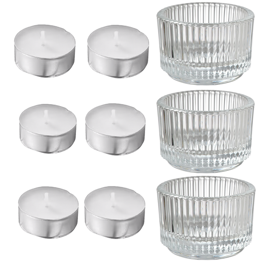 Kit 3 Portavelas de Vidrio + 6 Velas Light Tea