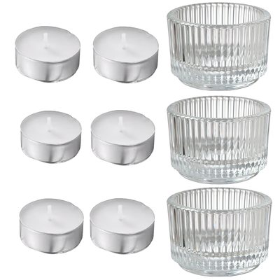 Kit 3 Portavelas de Vidrio + 6 Velas Light Tea